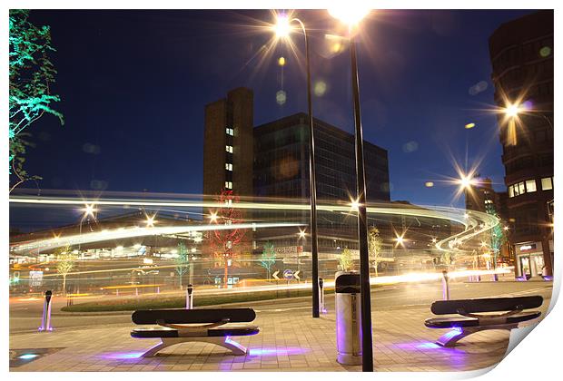 Sheffield city centre roundabout Print by Sarah Waddams