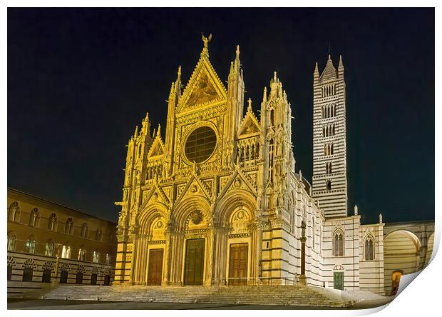 Siena Cathedral at night Print by Joyce Storey