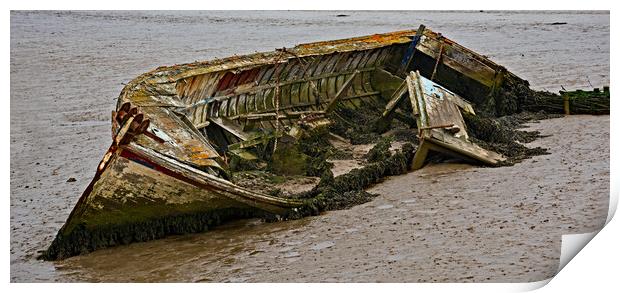 Suffolk Derelict Boat Print by Joyce Storey