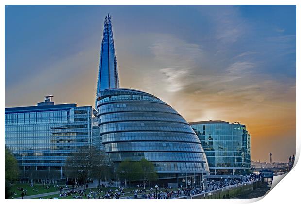 City Hall and Shard in the Early Evening Print by Joyce Storey