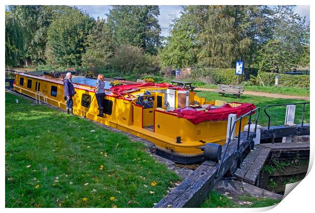 Kintbury Lock in Autumn Sunshine Print by Joyce Storey