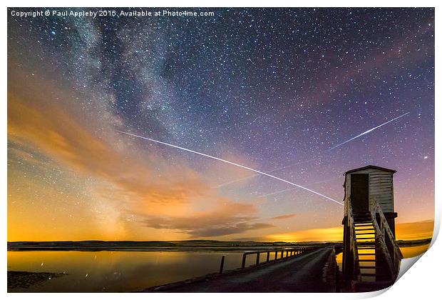  ISS Passing over Lindisfarne Causeway Print by Paul Appleby