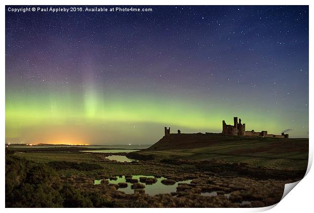Dunstanburgh Castle Aurora New Years Day 2016 Print by Paul Appleby