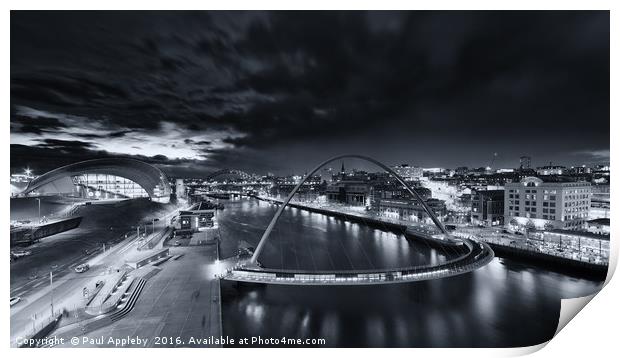 High View Twilight Tyne - monotone Print by Paul Appleby