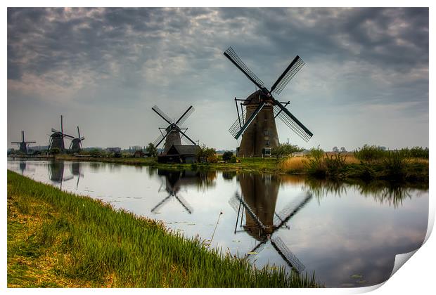 Windmills in Kinderdijk, Kinderdijk, The Netherlan Print by Weng Tan