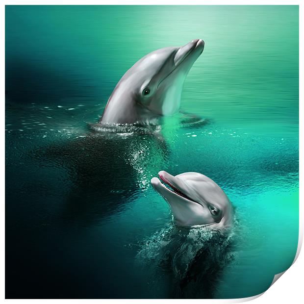 Playful Dolphins Print by Julie Hoddinott