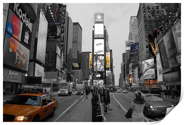 Time Square New York with yellow cab Print by Thomas Stroehle