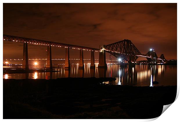 The Forth Rail Bridge at night Print by Walter Hutton
