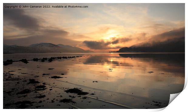Winter sunset  from Caol on the shores of Loch Linnhe. Print by John Cameron