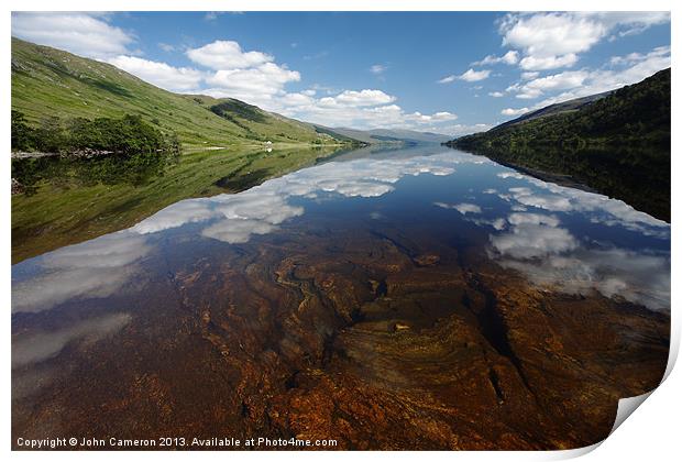 Still clear waters of Loch Arkaig. Print by John Cameron