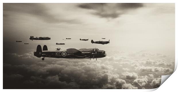 Lancasters and Spitfires Mono Print by J Biggadike