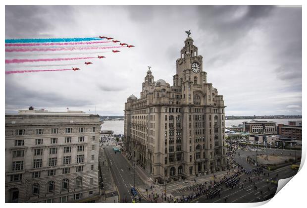 Red Arrows in Liverpool Print by J Biggadike