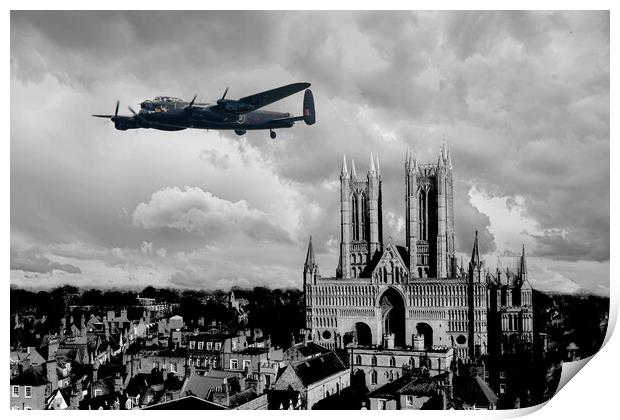 Lancaster Bomber and Lincoln Cathedral Print by J Biggadike