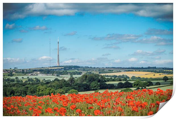 Poppies On Emley Moor Print by J Biggadike