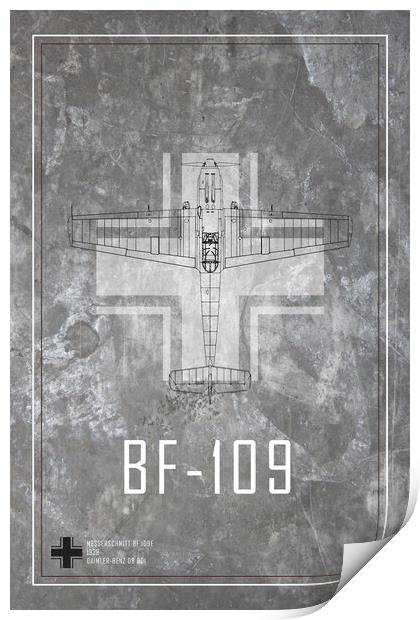 bf 109 Metal Blueprint Print by J Biggadike