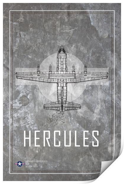 USAF C-130 Hercules Blueprint Print by J Biggadike