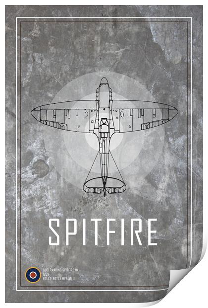 Spitfire MkI Blueprint Print by J Biggadike