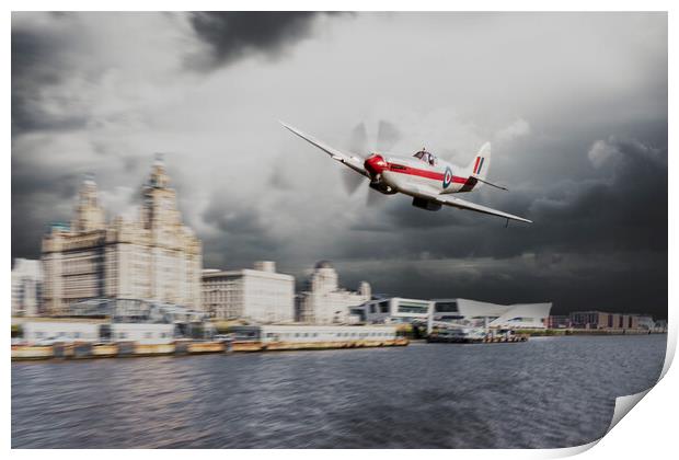 Spitfire over Liverpool Print by J Biggadike