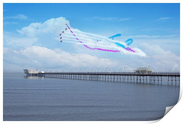 Red Arrows Over Southport Pier Print by J Biggadike