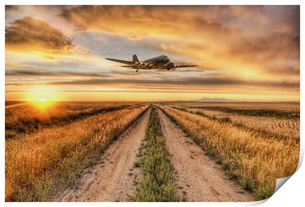 DC3 Dakota Sunset Flight Print by J Biggadike