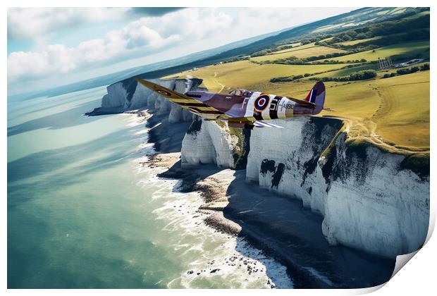 Spitfire Over Dover Print by J Biggadike