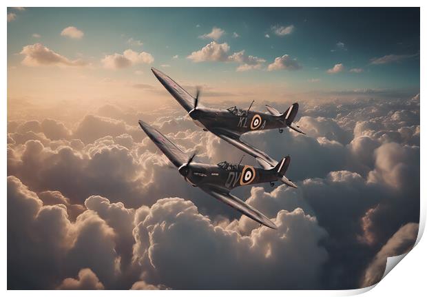Spitfires Among The Clouds Print by J Biggadike