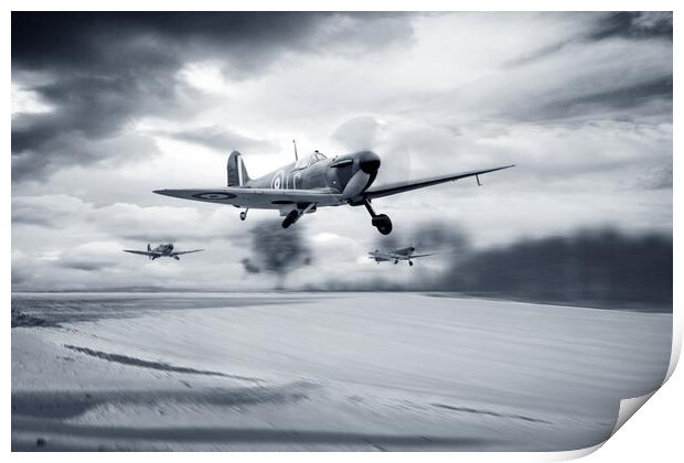 Spitfires Scramble In The Snow Print by J Biggadike