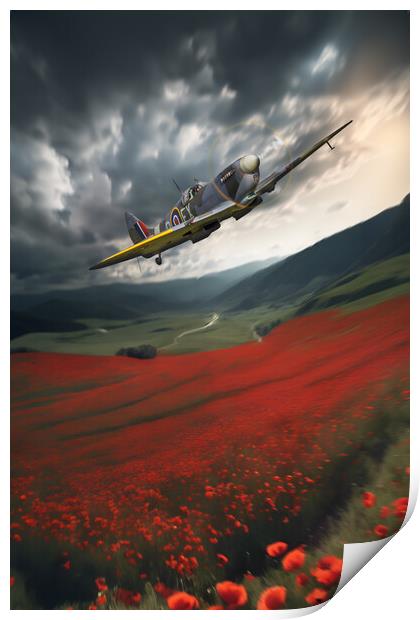 For King and Country Supermarine Spitfire Print by J Biggadike