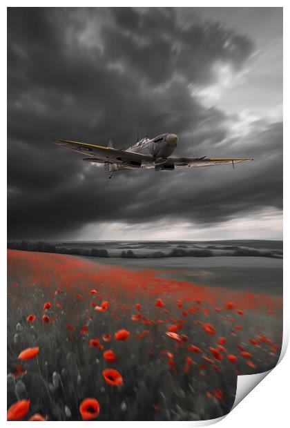 Spitfire Crimson Red Print by J Biggadike
