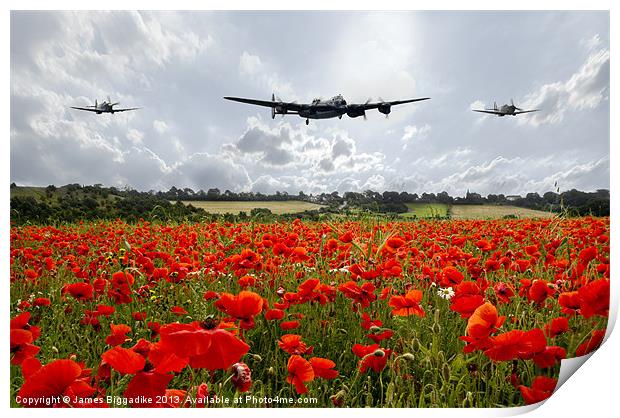 Lancaster Bomber Poppy Fly Past Print by J Biggadike