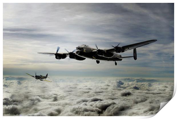 Lancaster and Spitfire Duo Print by J Biggadike