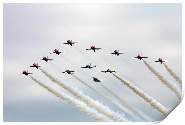 Red Arrows 50th anniversary flypast Print by J Biggadike