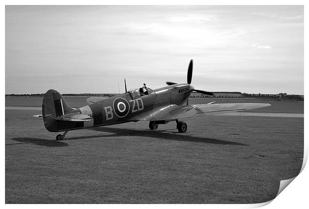 Spitfire at Duxford  Print by J Biggadike
