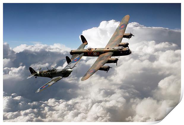 Lancaster and Spitfire  Print by J Biggadike