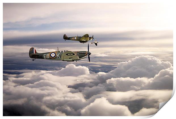 Spitfires On Patrol Print by J Biggadike