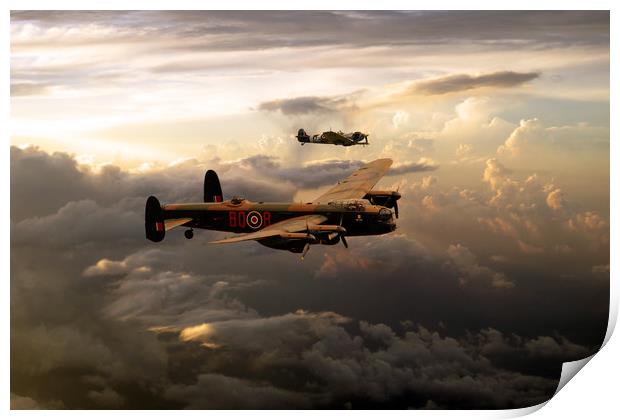 RAF Lancaster and Spitfire Print by J Biggadike
