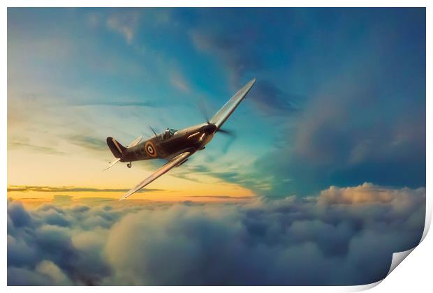 Spitfire Flying Machine Print by J Biggadike