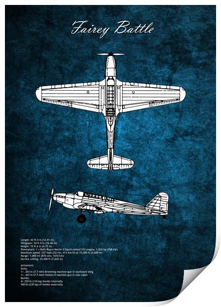 Fairey Battle Blueprint Print by J Biggadike
