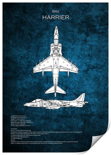 BAe Harrier Blueprint Print by J Biggadike