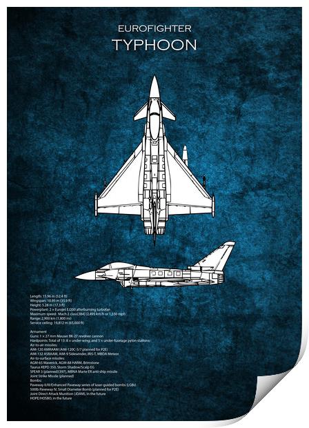 Eurofighter Typhoon Blueprint Print by J Biggadike