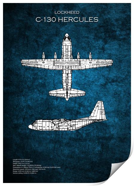 C130 Hercules Blueprint Print by J Biggadike