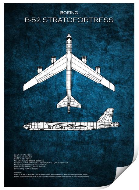 B-52 Stratofortress Blueprint Print by J Biggadike