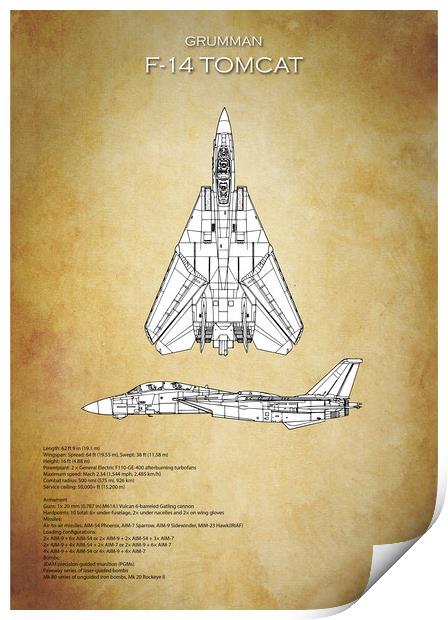 F14 Tomcat Blueprint Print by J Biggadike