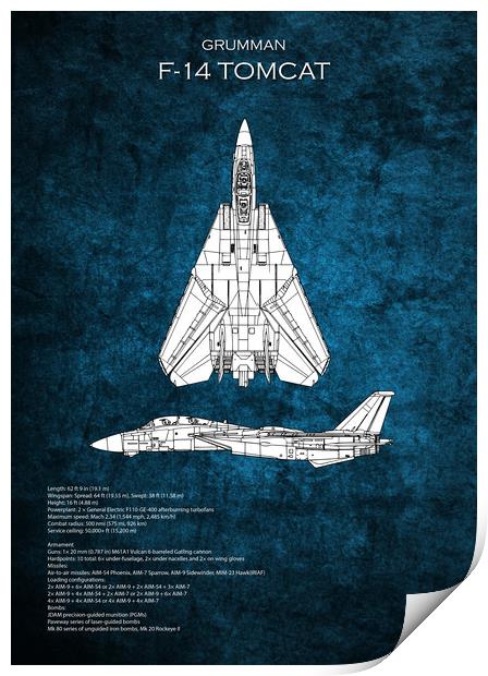F14 Tomcat Blueprint Print by J Biggadike