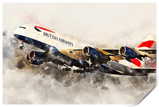 British Airways A380 - Painting Print by J Biggadike