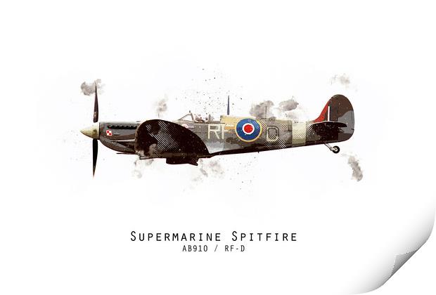 Spitfire Sketch - AB910_RFD Print by J Biggadike