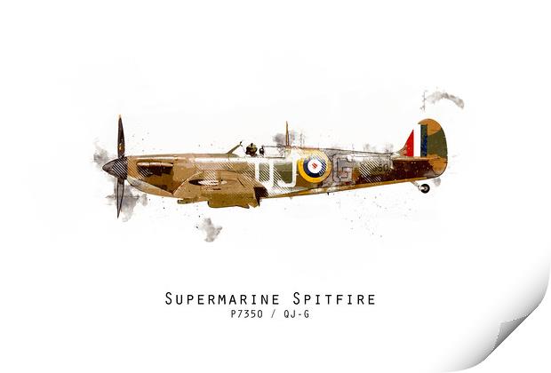 Spitfire Sketch - P7350_QJG Print by J Biggadike