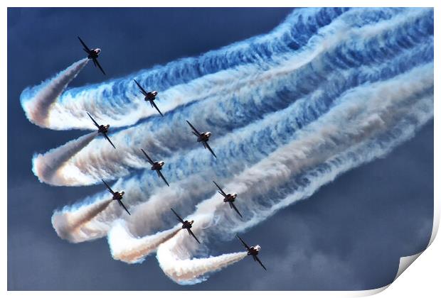 Red Arrows Diamond 9 Stormy Skies Print by J Biggadike