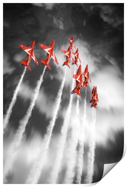Red Arrows in Flight - Selective Print by J Biggadike