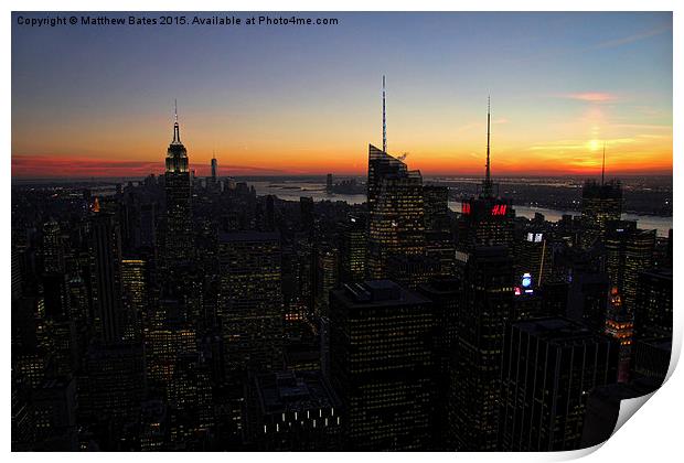 New York Sunset Print by Matthew Bates